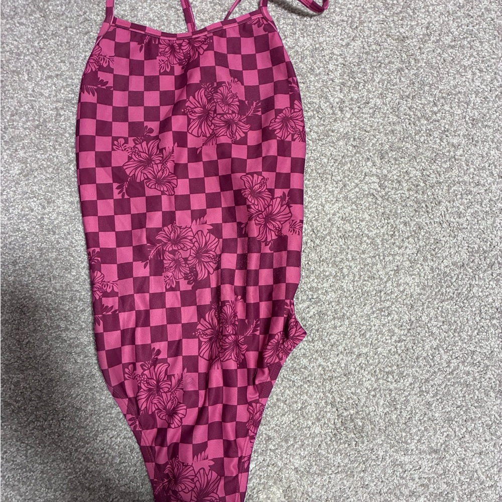 Jolyn Clothing Pink and Magenta Checker Floral One-Piece Swimsuit